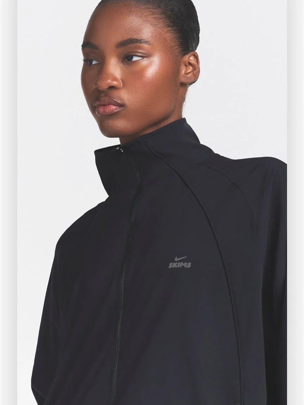 Nike Skims Stretch Nylon Oversized Track Jacket in Obsidian Black - Picture 1 of 5